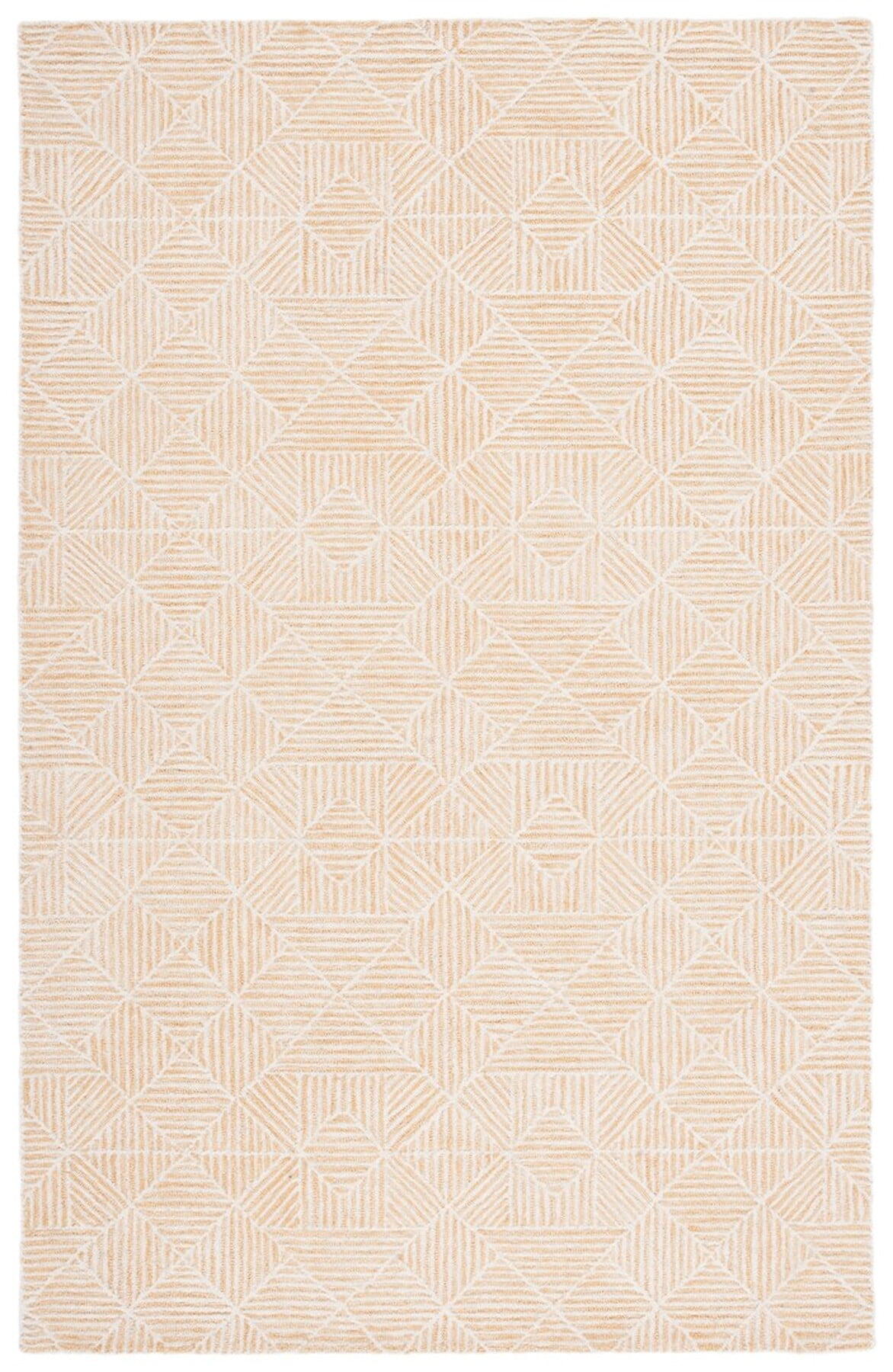 Hand-Tufted Abstract Square Wool Rug in Gold/Ivory, 5' x 8'