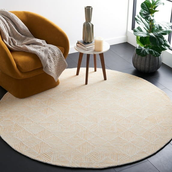 SAFAVIEH Abstract Brock Geometric Area Rug, Gold/Ivory, 6' x 6' Round