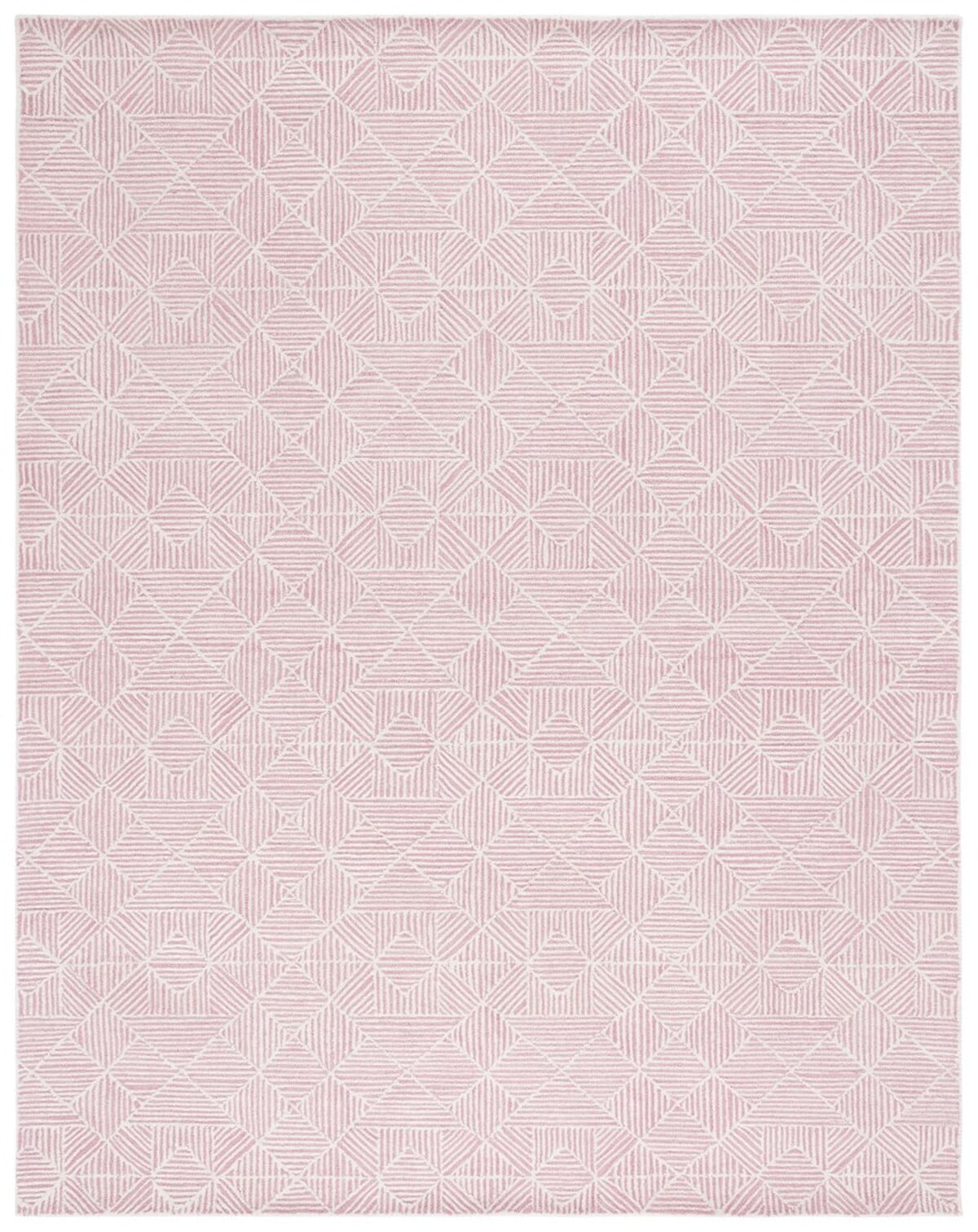 Handmade Pink and Ivory Abstract Wool Area Rug