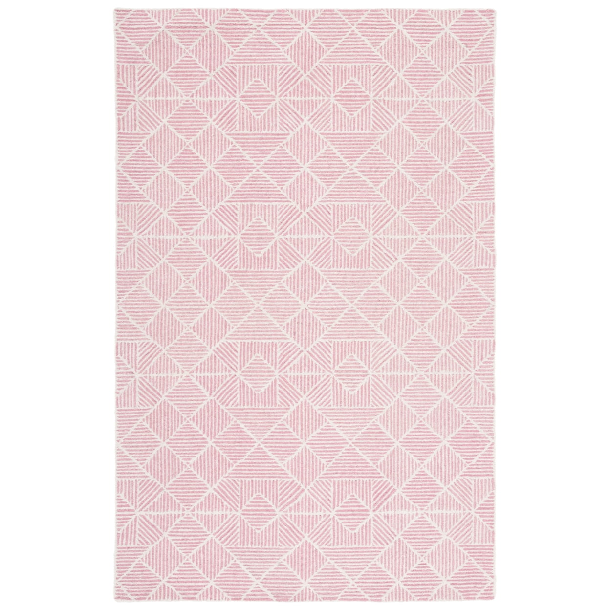 Handmade Pink and Ivory Abstract Wool Area Rug