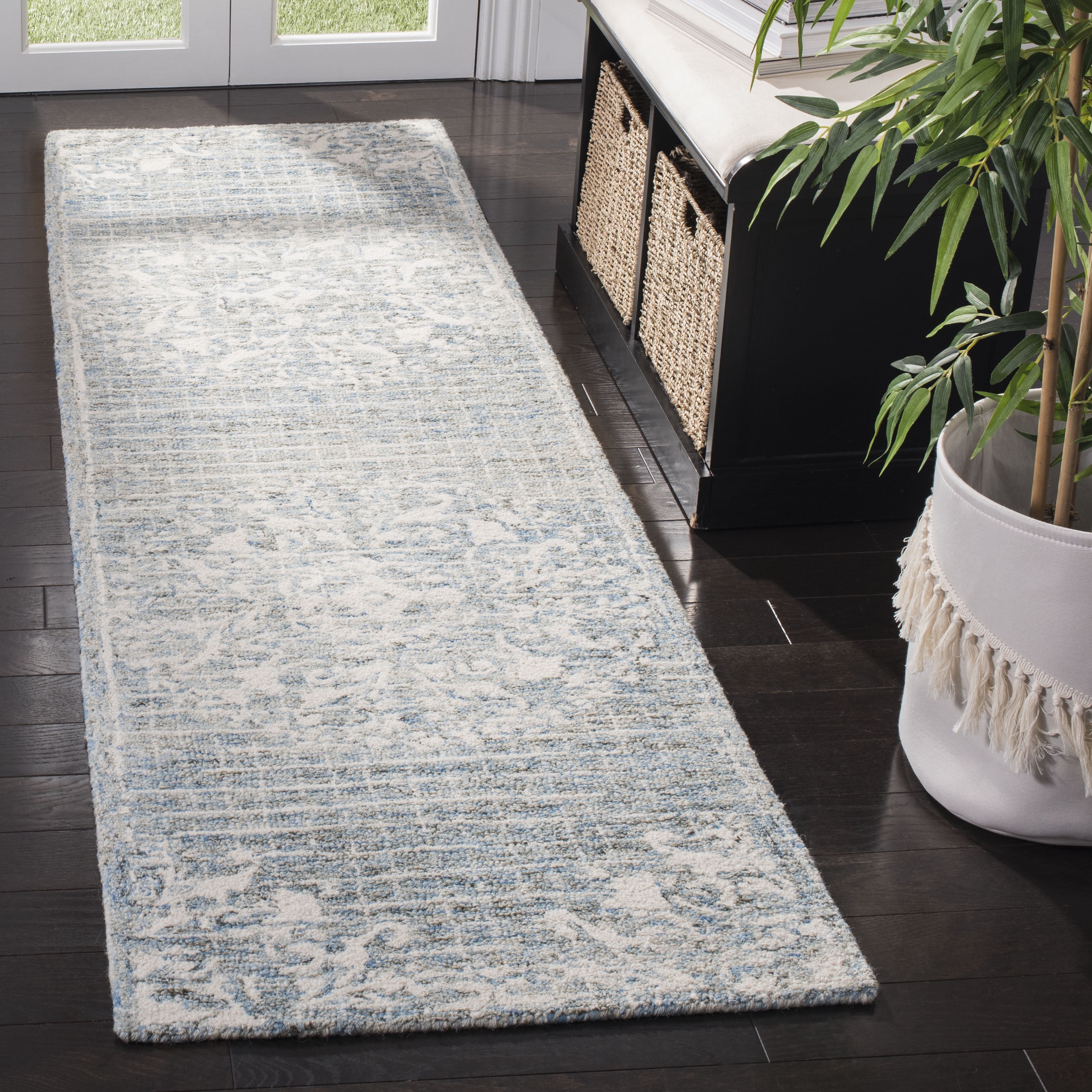 SAFAVIEH Abstract Bryanne Floral Wool Runner Rug, Light Blue, 2'3" x 8'