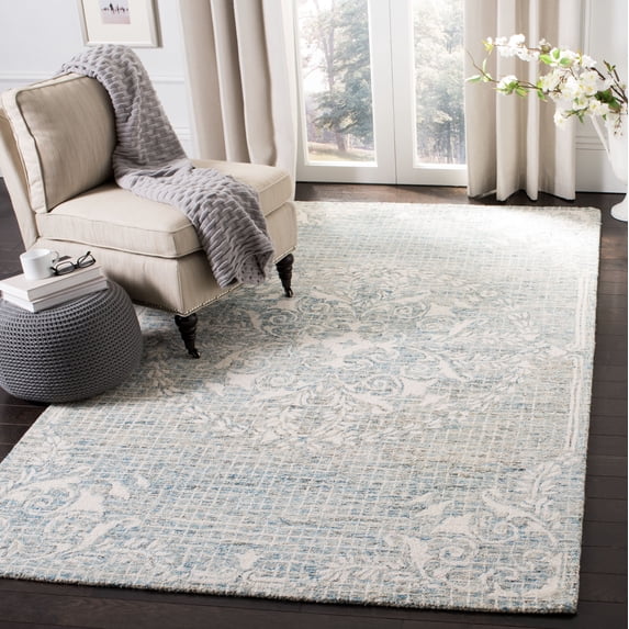 SAFAVIEH Abstract Bryanne Floral Wool Area Rug, Light Blue, 6' x 6' Square