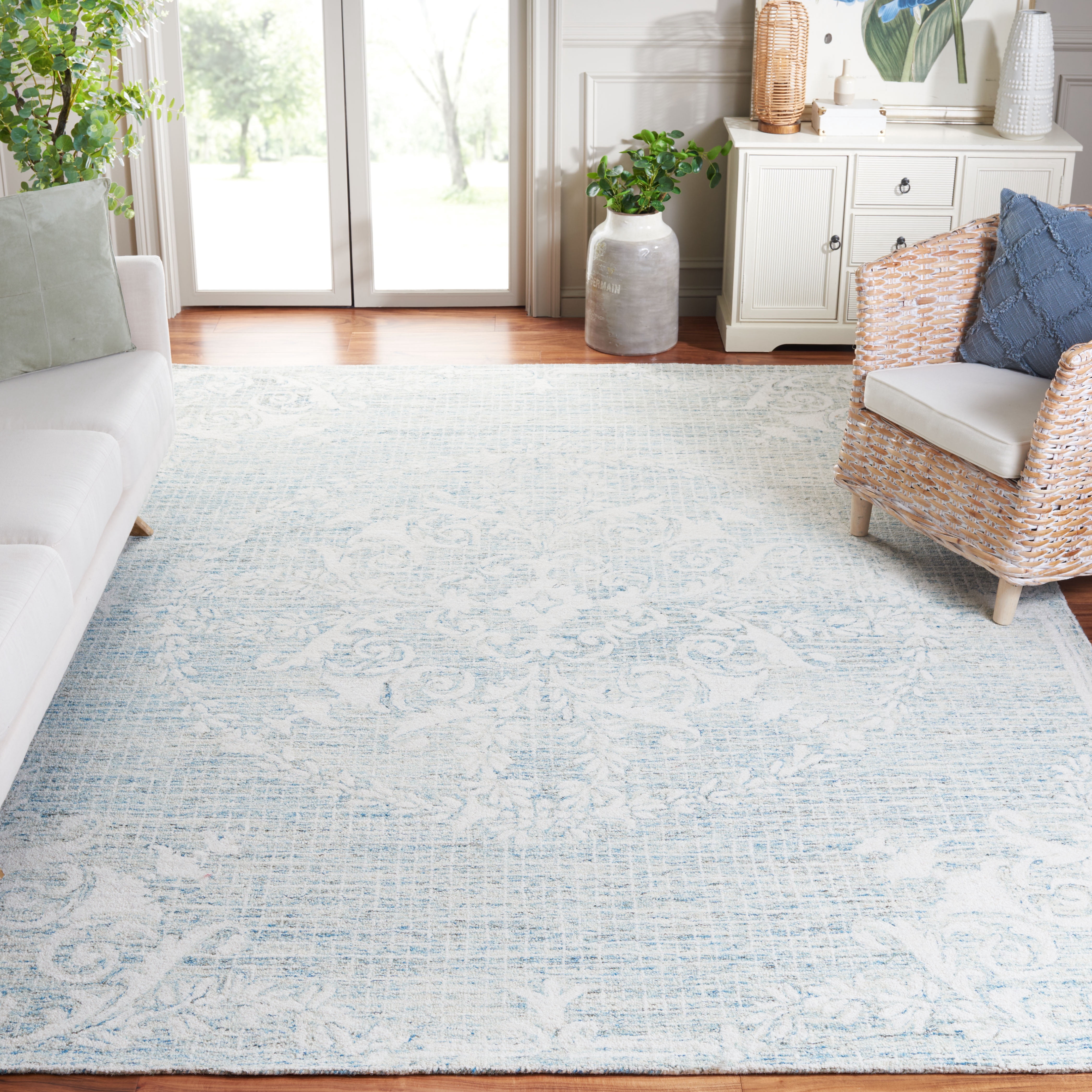 SAFAVIEH Abstract Bryanne Floral Wool Area Rug, Light Blue, 8' x 10'