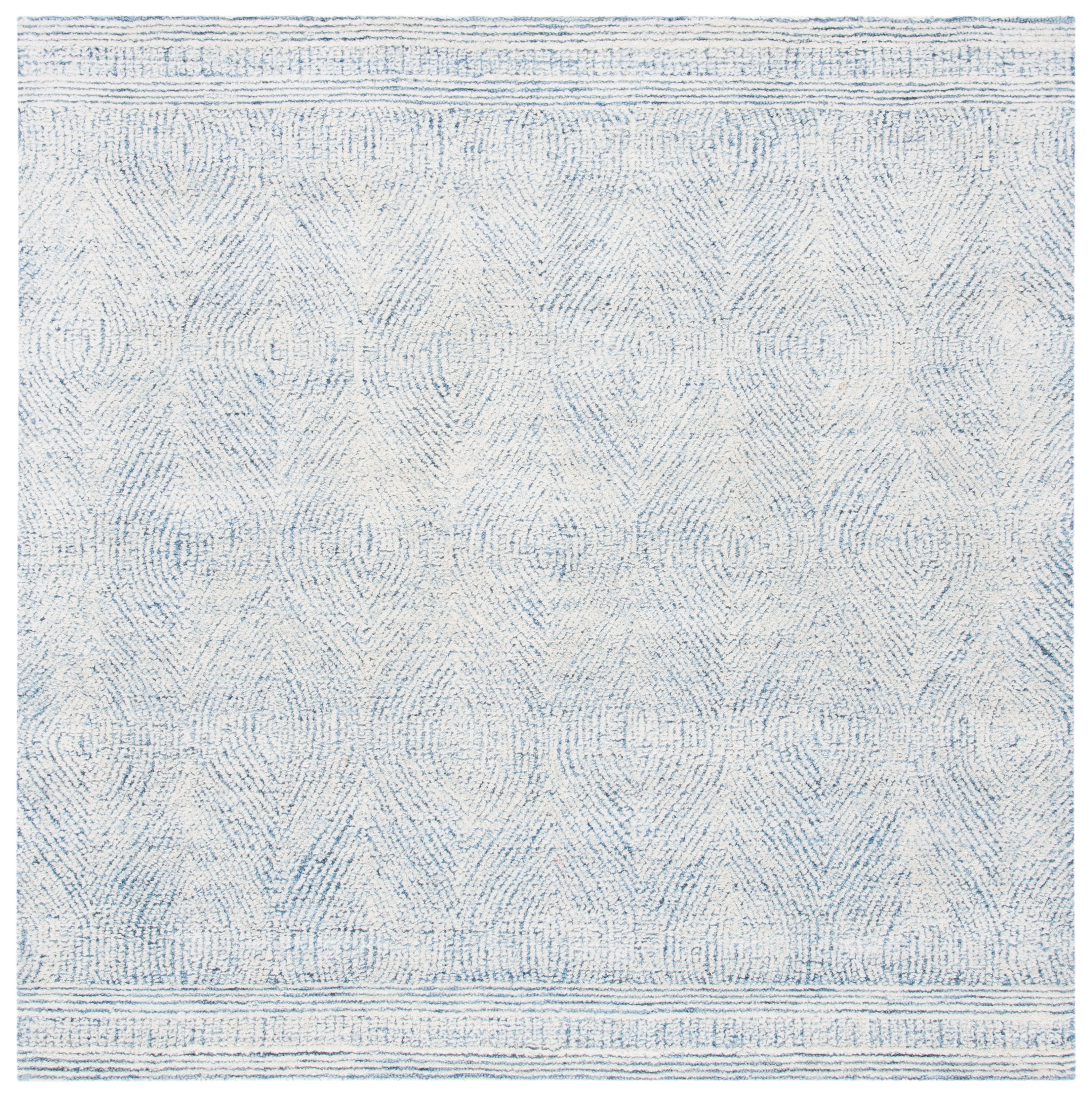 Ivory and Blue Abstract Wool 4' x 4' Square Rug
