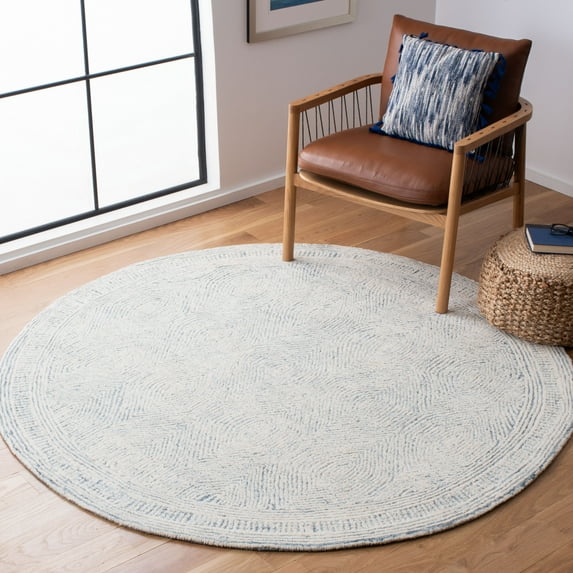 SAFAVIEH Abstract Caelestinus Ogee Wool Area Rug, Ivory/Blue, 8' x 8' Round
