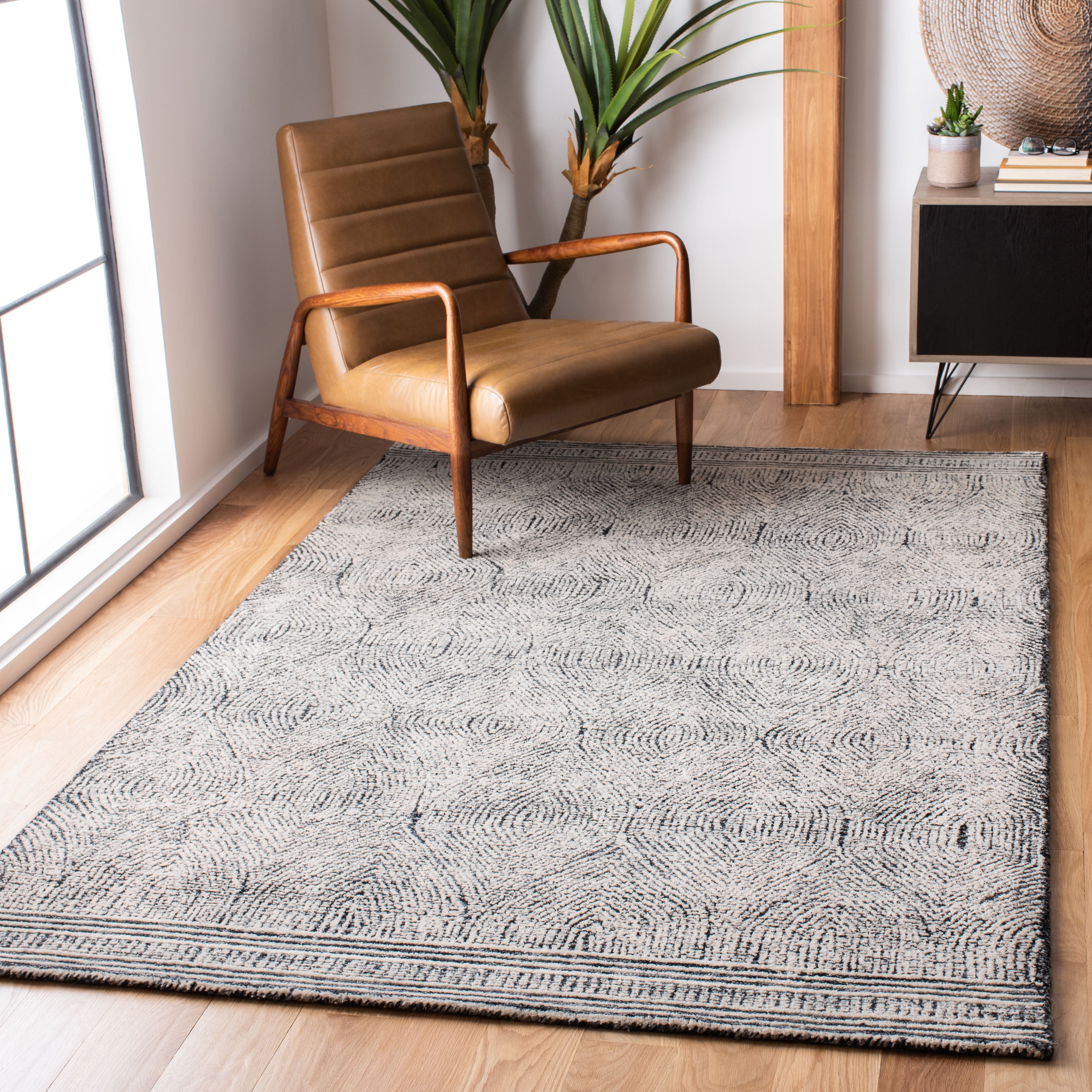 SAFAVIEH Abstract Caelestinus Ogee Wool Area Rug, Ivory/Charcoal, 6' x 6' Square