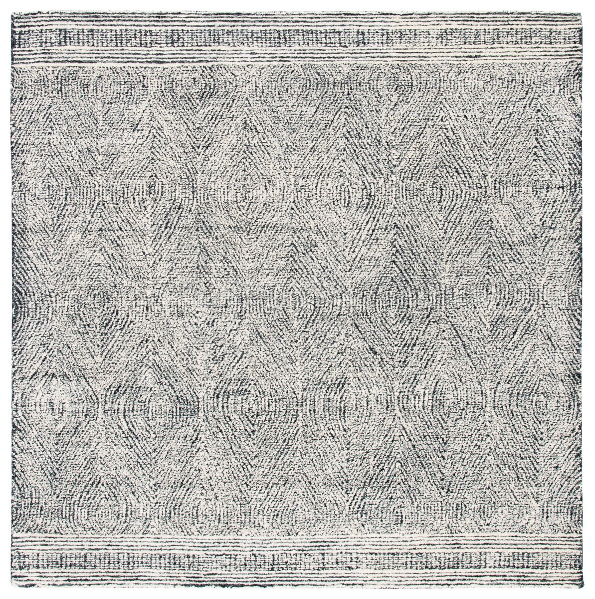 Ivory Abstract Handmade Tufted Wool Square Area Rug 6' x 6'