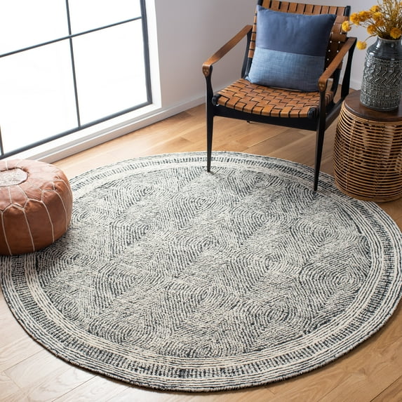 SAFAVIEH Abstract Caelestinus Ogee Wool Area Rug, Ivory/Charcoal, 8' x 8' Round