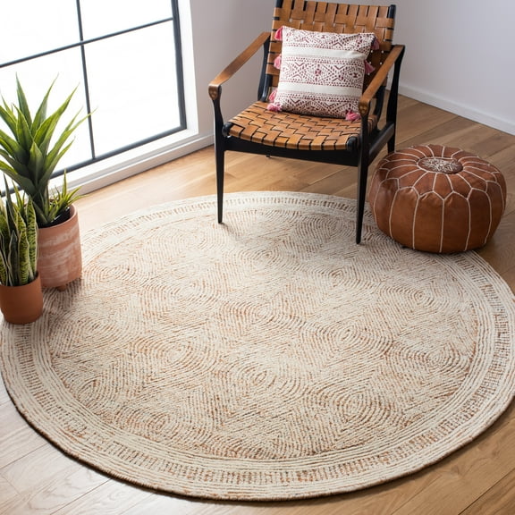 SAFAVIEH Abstract Caelestinus Ogee Wool Area Rug, Ivory/Rust, 8' x 8' Round