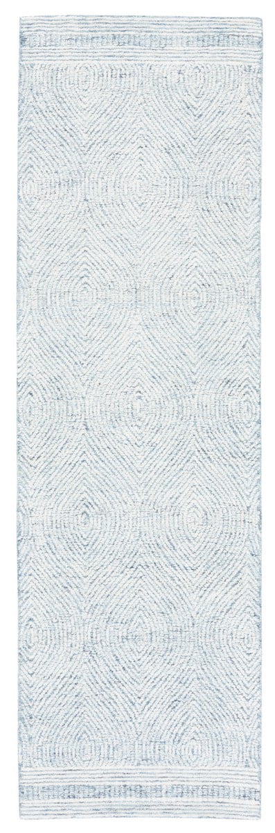 Ivory and Blue Abstract Hand-Tufted Wool Runner Rug