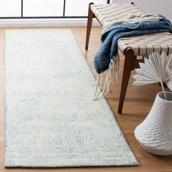 SAFAVIEH Abstract Caelestinus Ogee Wool Runner Rug, Ivory/Blue, 2'3" x 20'