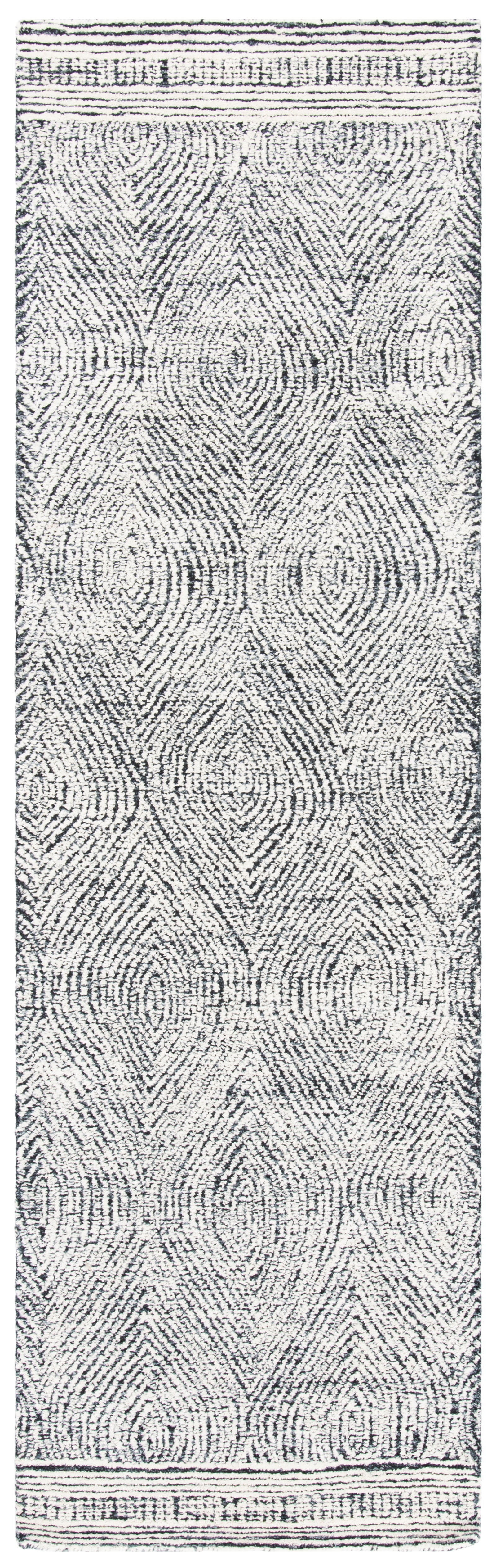 Ivory and Charcoal Abstract Wool Runner Rug, 2'3" x 18'