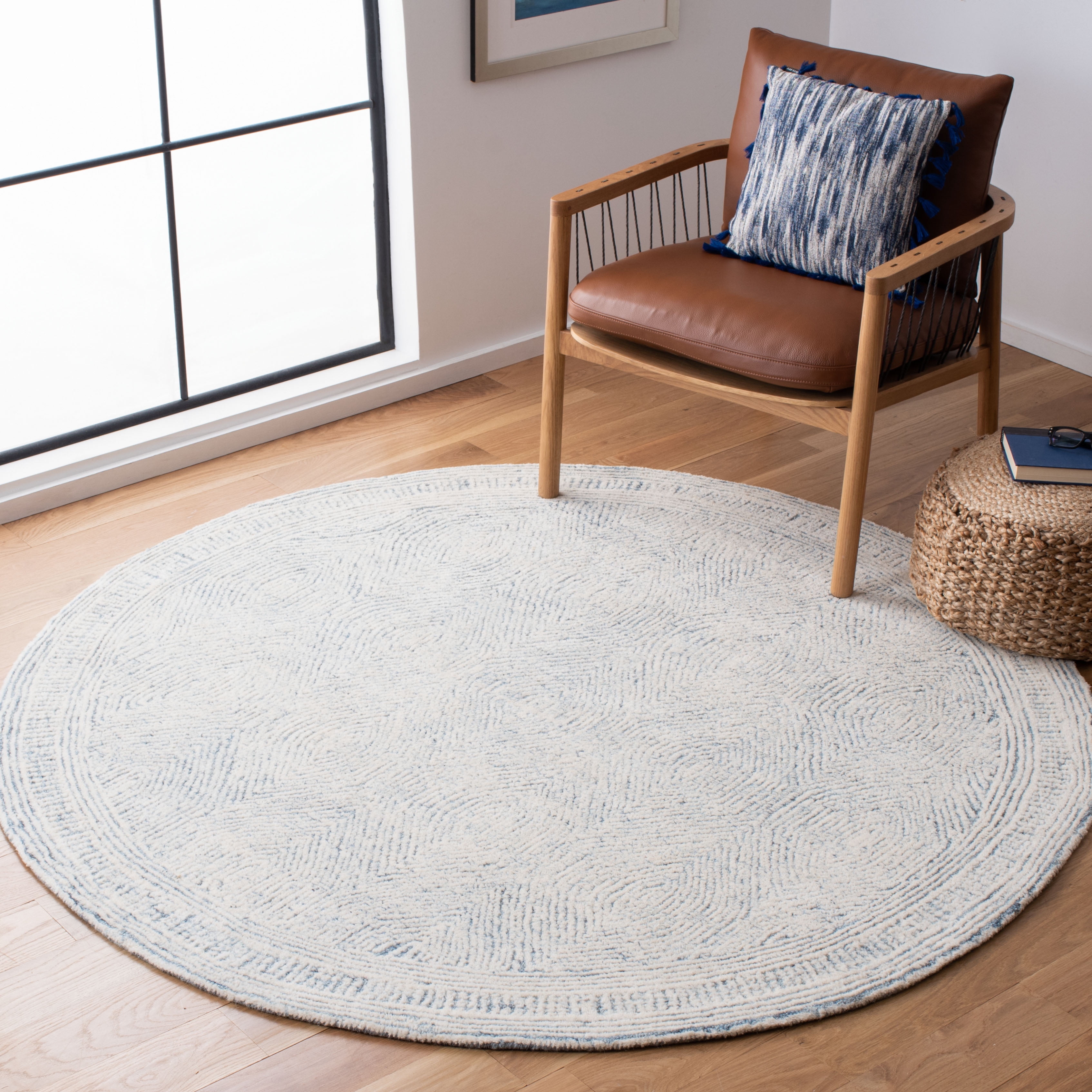 SAFAVIEH Abstract Caelestinus Ogee Wool Area Rug, Ivory/Blue, 6' x 6' Round