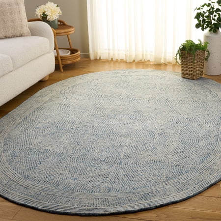 SAFAVIEH Abstract Caelestinus Ogee Wool Area Rug, Ivory/Blue, 6' x 8' Oval