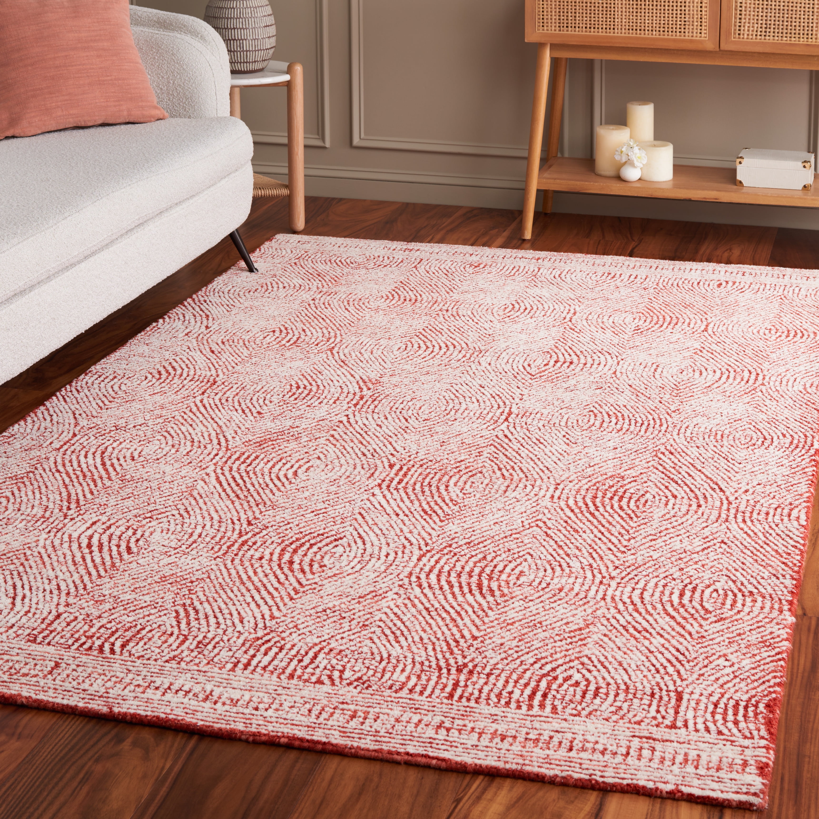 SAFAVIEH Abstract Caelestinus Ogee Wool Area Rug, Ivory/Red, 6' x 6' Square