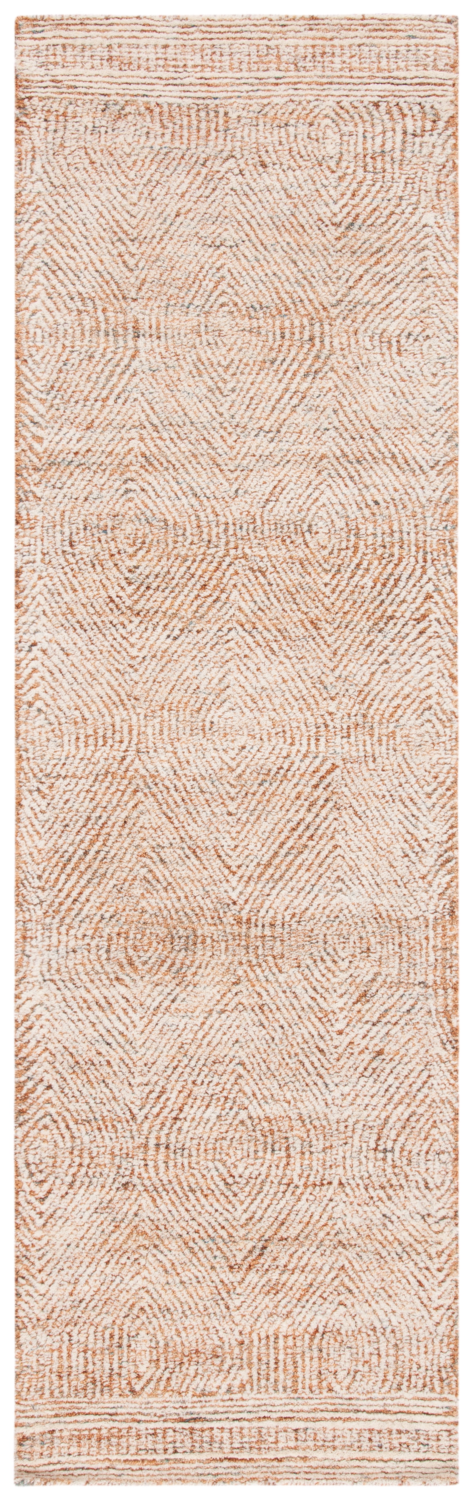 Handmade Ivory and Rust Tufted Wool Abstract Rug 27"x18"