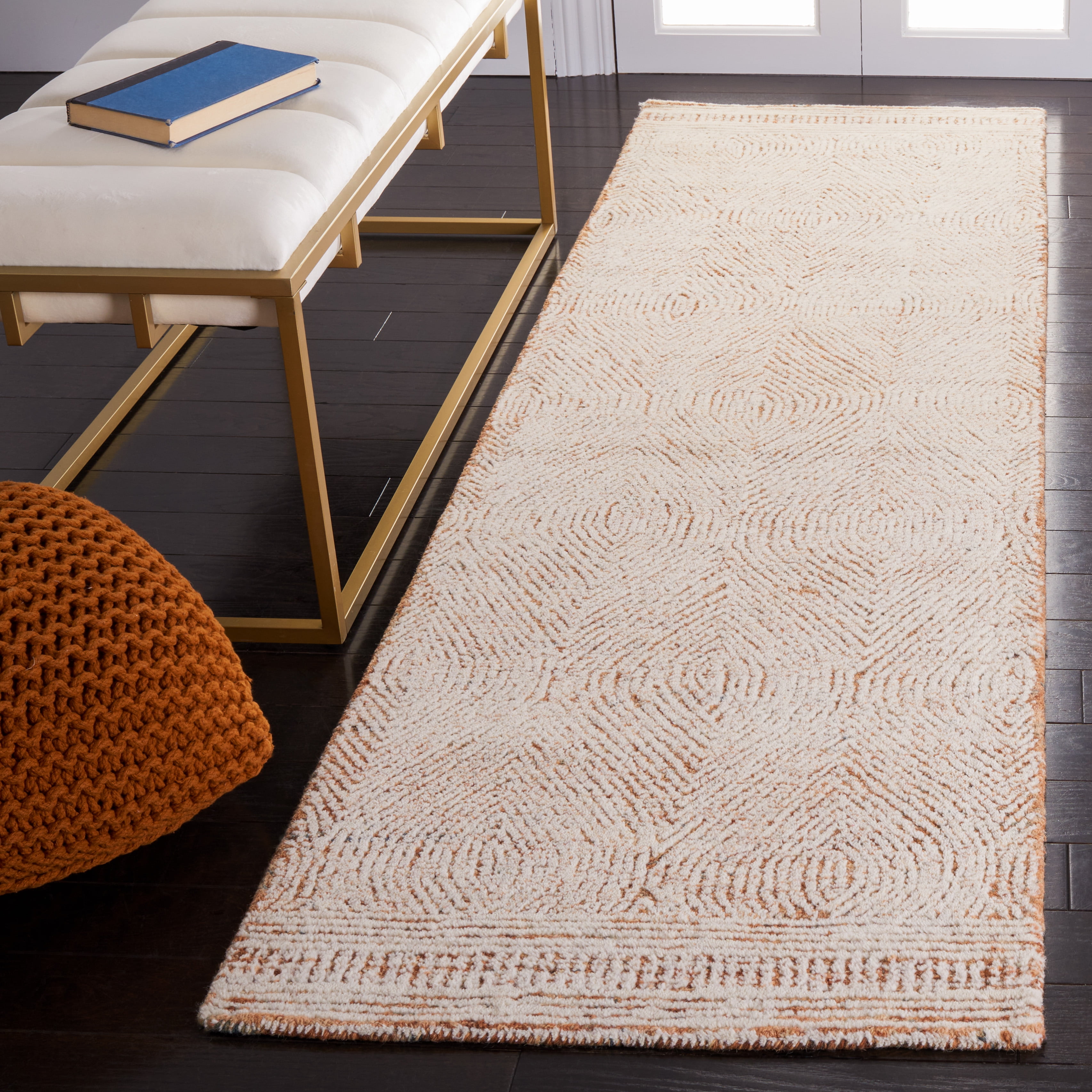 SAFAVIEH Abstract Caelestinus Ogee Wool Runner Rug, Ivory/Rust, 2'3" x 8'