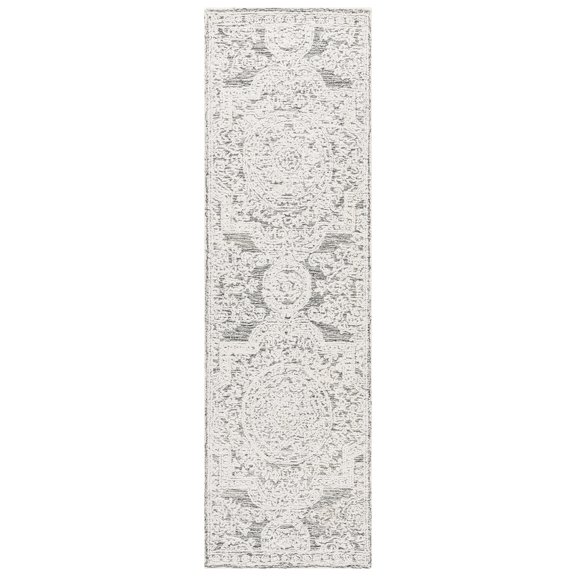 SAFAVIEH Abstract Carter Oriental Wool Runner Rug, Ivory/Charcoal, 2'3" x 8'