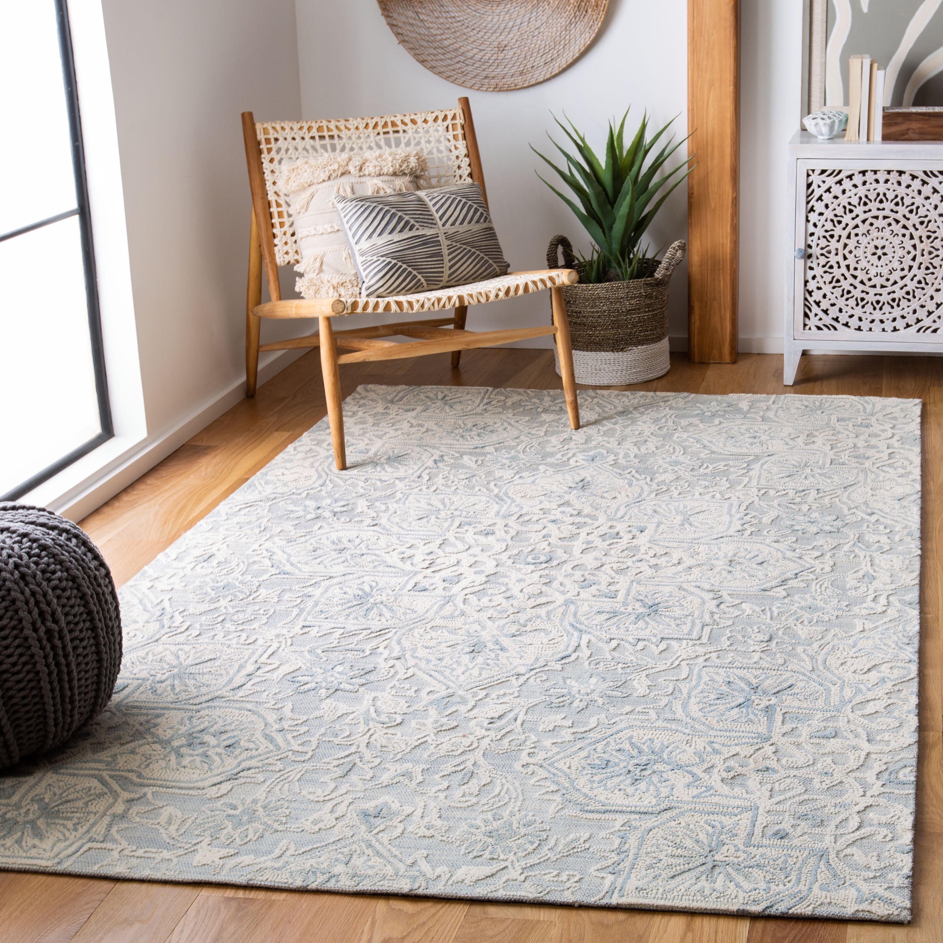 Gray and Beige Handmade Wool Abstract 4' x 6' Area Rug