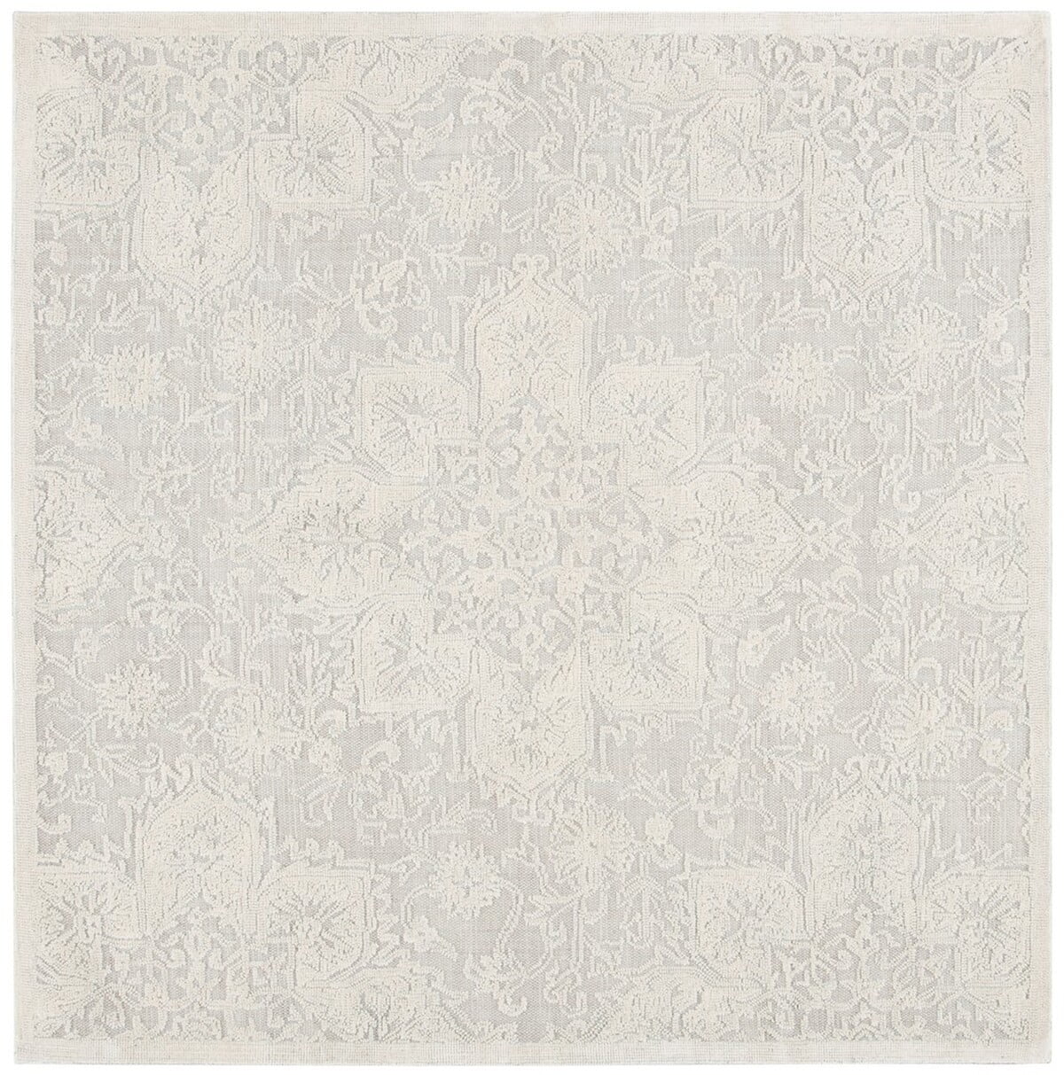 Ivory Beige 6' Square Handmade Wool Tufted Rug