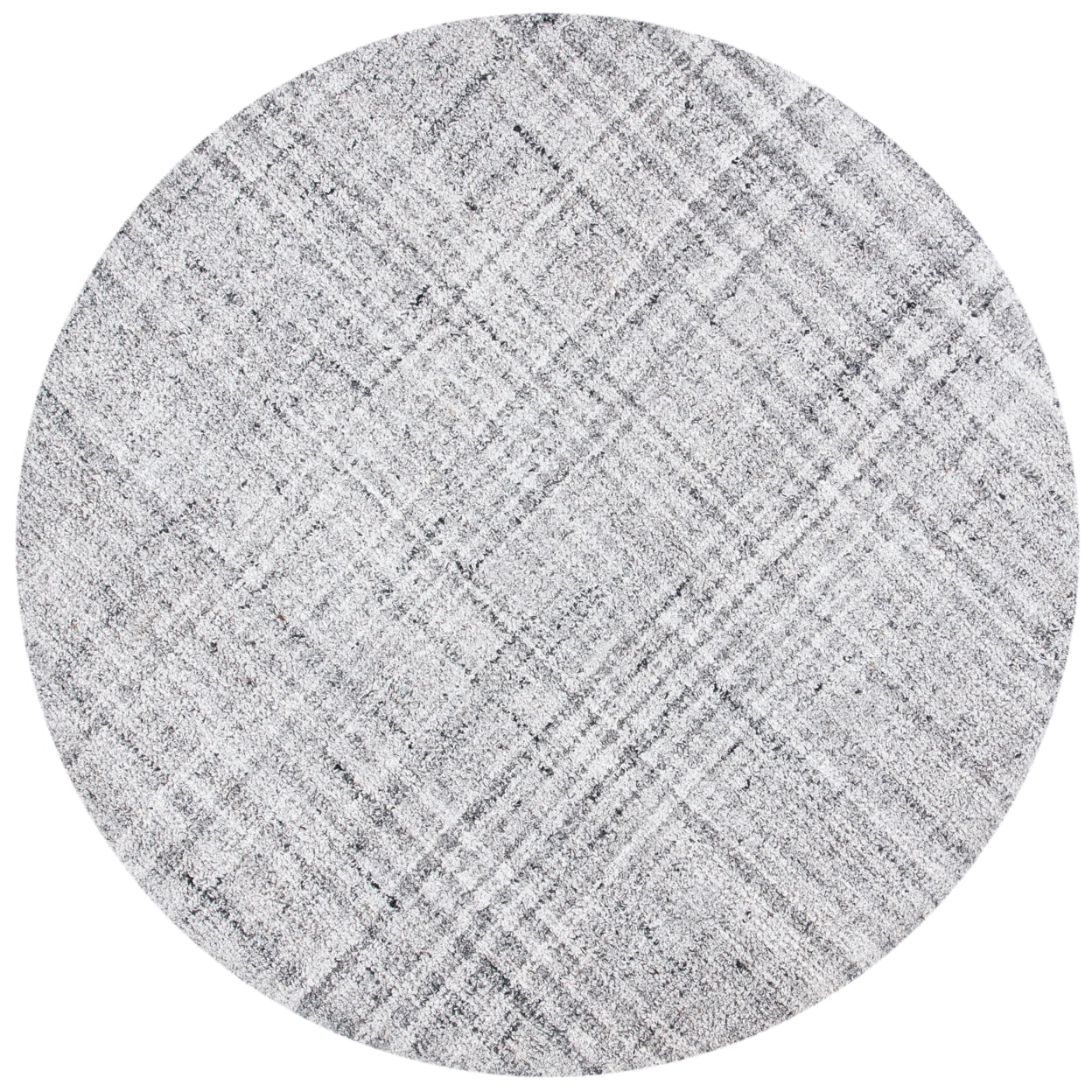 Grey and Black 6' Round Abstract Wool Area Rug