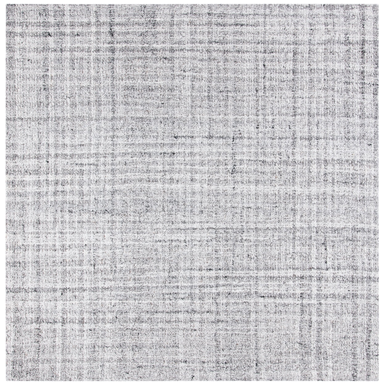 Handmade Grey and Black Abstract Wool Square Rug