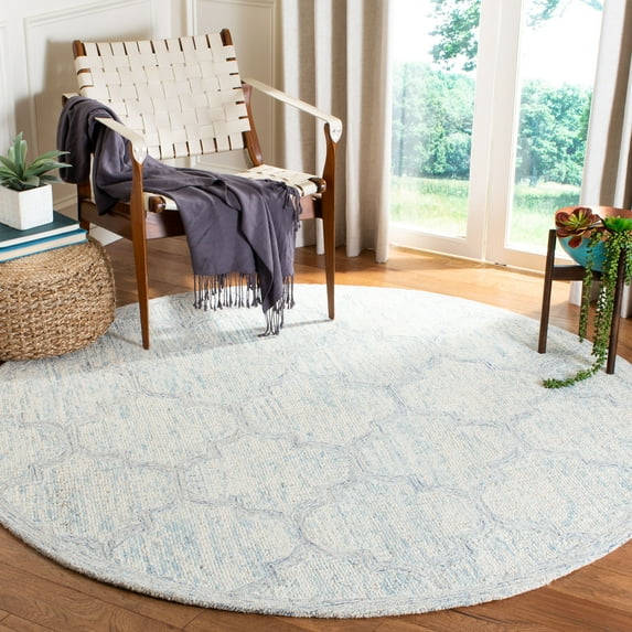 SAFAVIEH Abstract Clarette Geometric Wool Area Rug, Ivory/Light Blue, 6' x 6' Round