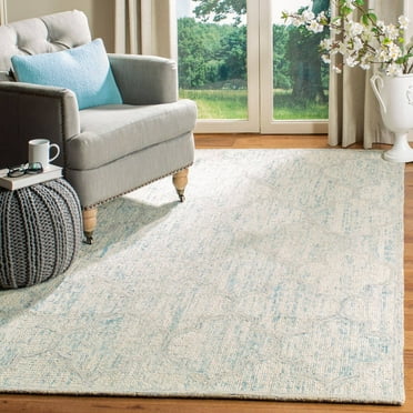 SAFAVIEH Abstract Clarette Geometric Wool Area Rug, Ivory/Light Blue, 6' x 6' Square