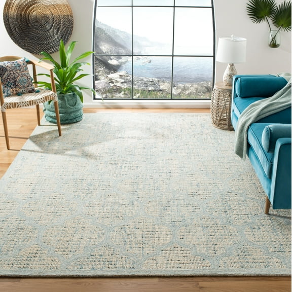 SAFAVIEH Abstract Clarette Geometric Wool Area Rug, Ivory/Turquoise, 10' x 14'