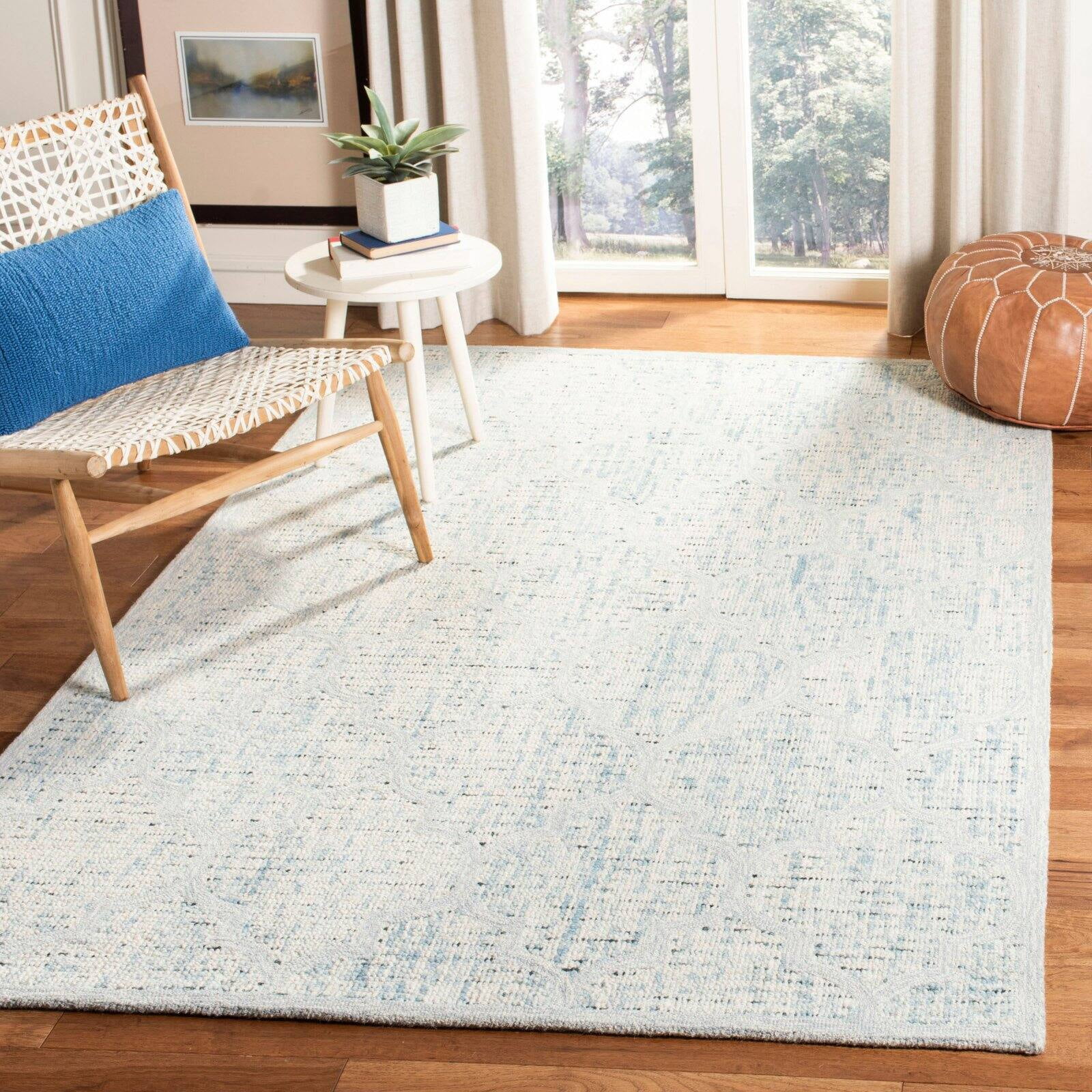 Ivory Abstract Tufted Handmade Wool 6' Square Area Rug
