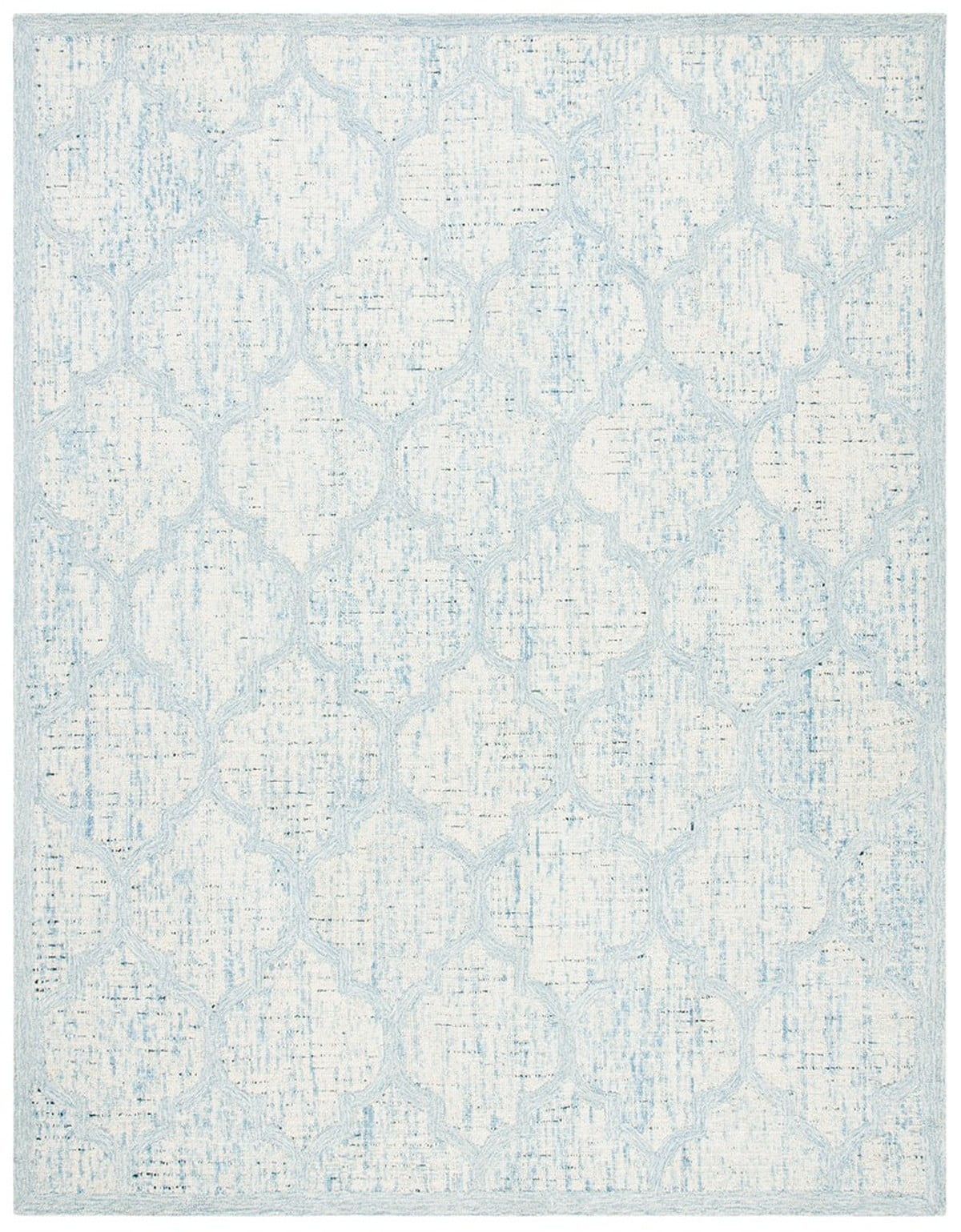 Ivory and Turquoise Handmade Tufted Wool Area Rug, 8' x 10'