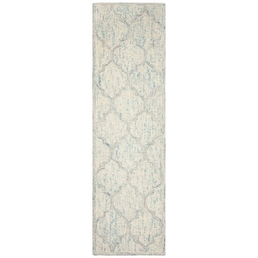 SAFAVIEH Abstract Clarette Geometric Wool Runner Rug, Ivory/Light Blue, 2'3" x 12'