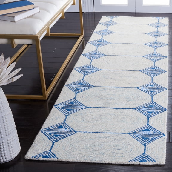 SAFAVIEH Abstract Clematis Geometric Runner Rug, Ivory/Blue, 2'3" x 8'