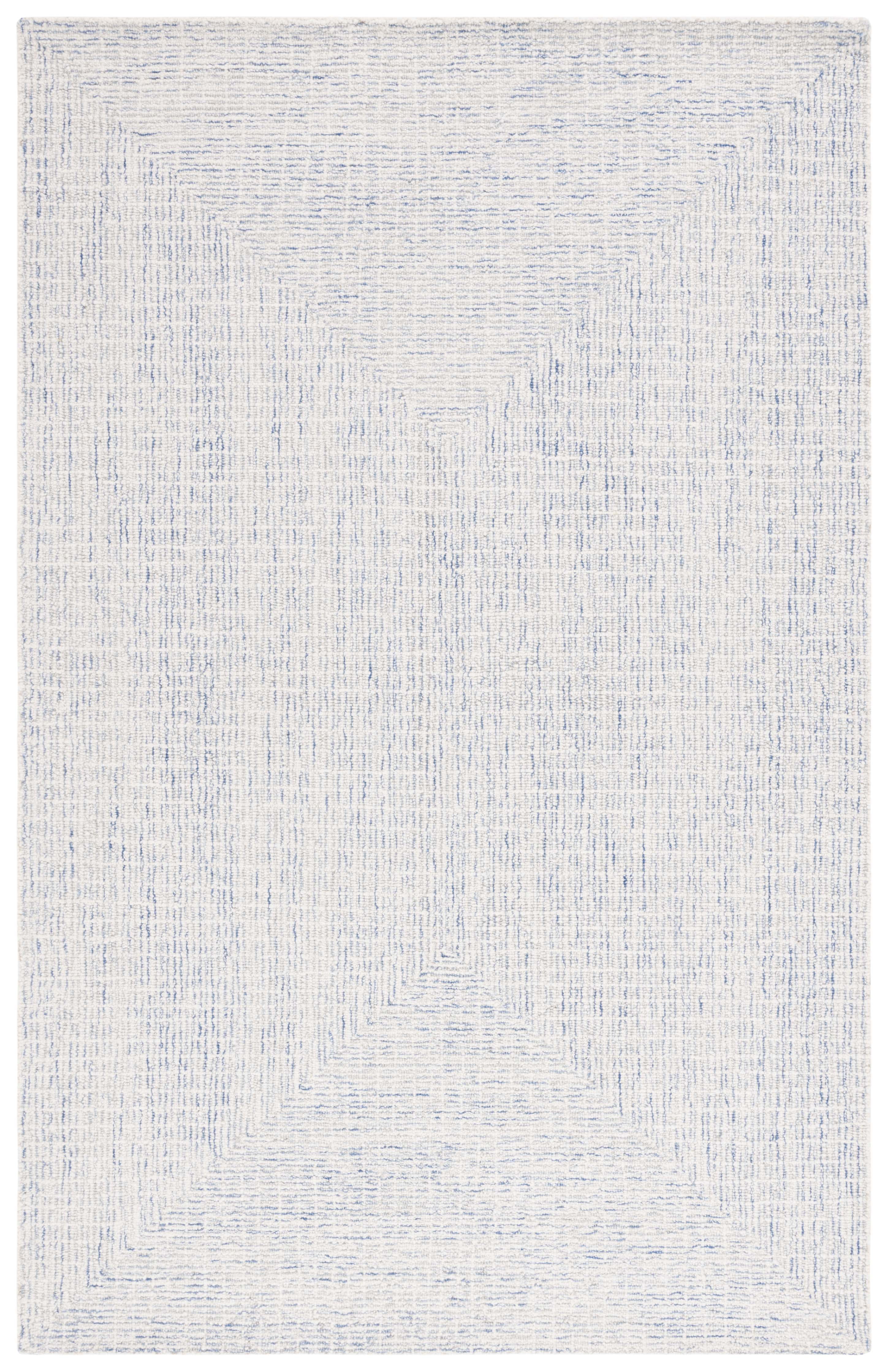 Handmade Blue and Ivory Wool Abstract 8' x 10' Area Rug
