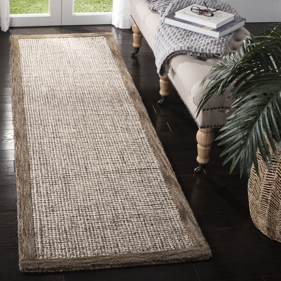 SAFAVIEH Abstract Clive Bordered Wool Runner Rug, Brown/Ivory, 2'3" x 8'