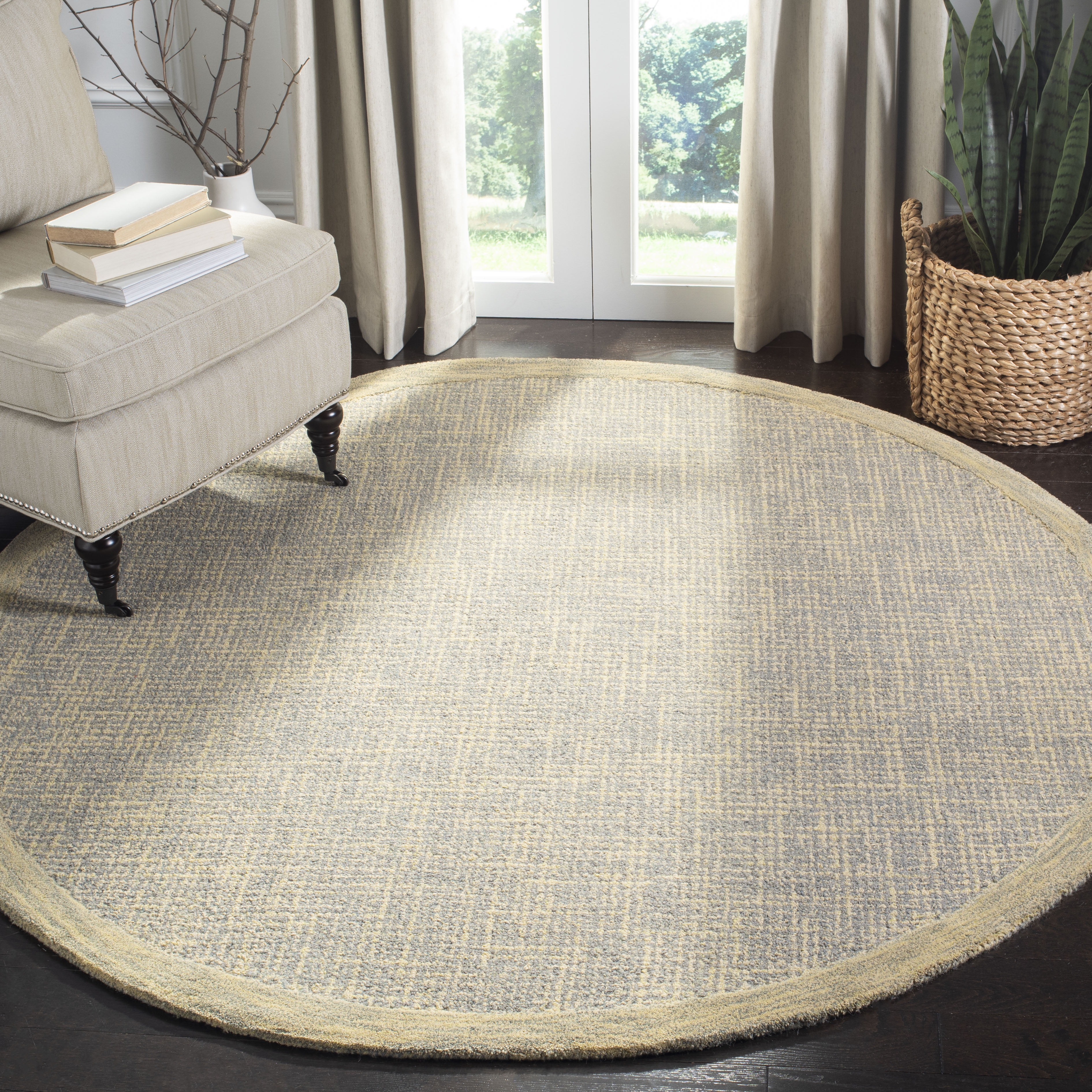 Handmade Gold and Grey 6' Round Wool Abstract Rug