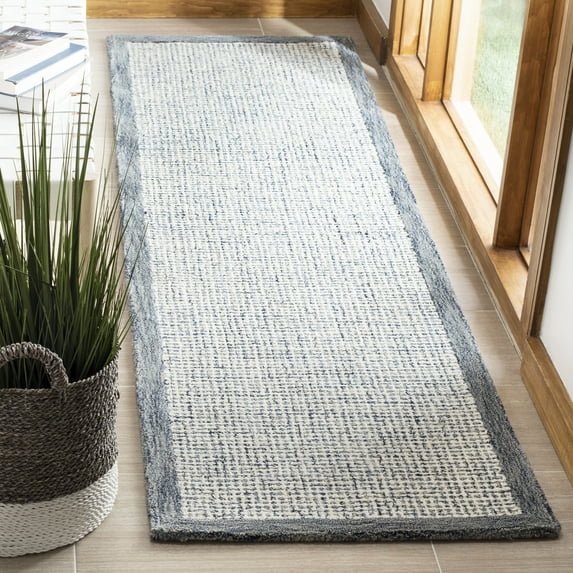 SAFAVIEH Abstract Clive Bordered Wool Runner Rug, Navy/Ivory, 2'3" x 8'