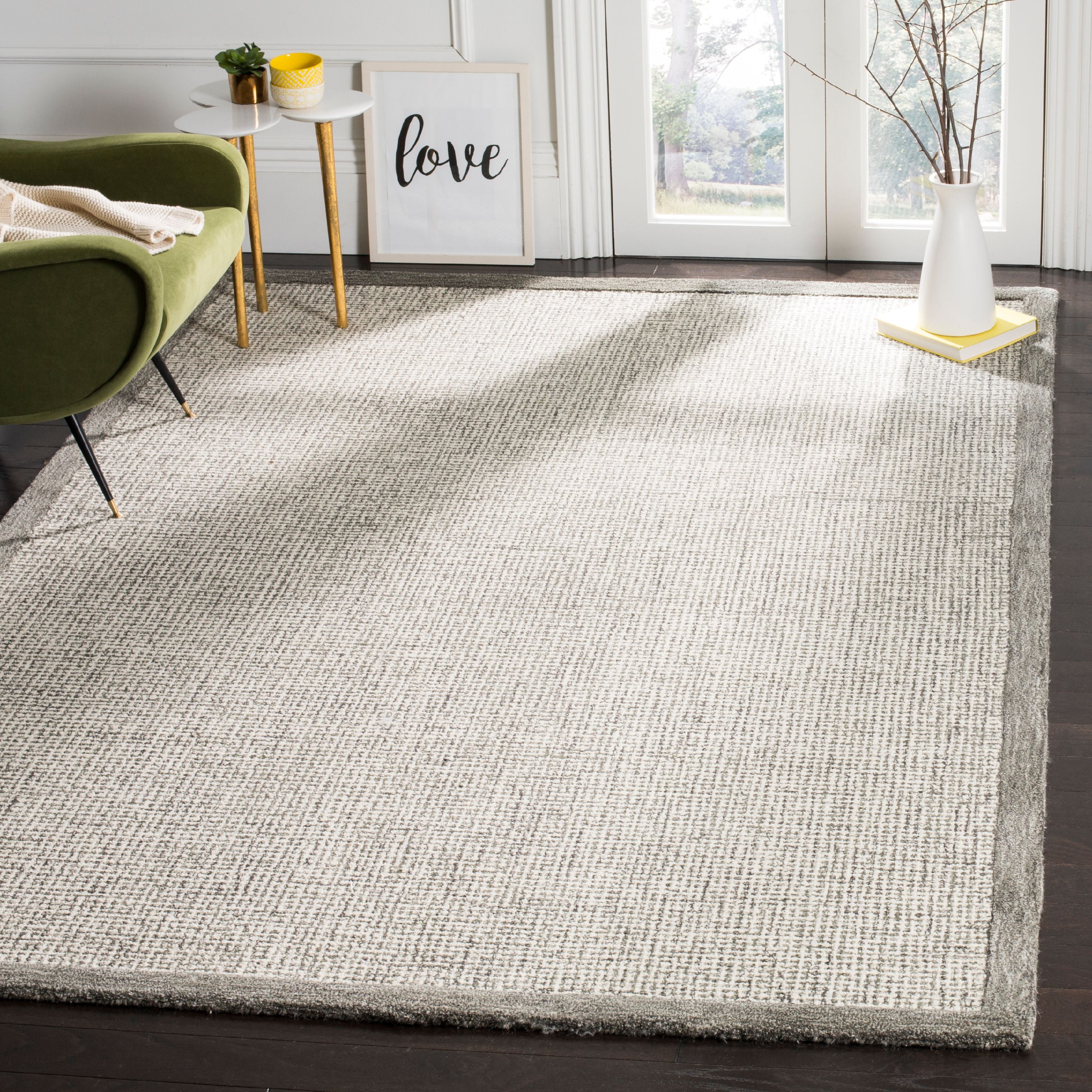 Ivory Abstract Tufted Wool Square Rug 6'x6'