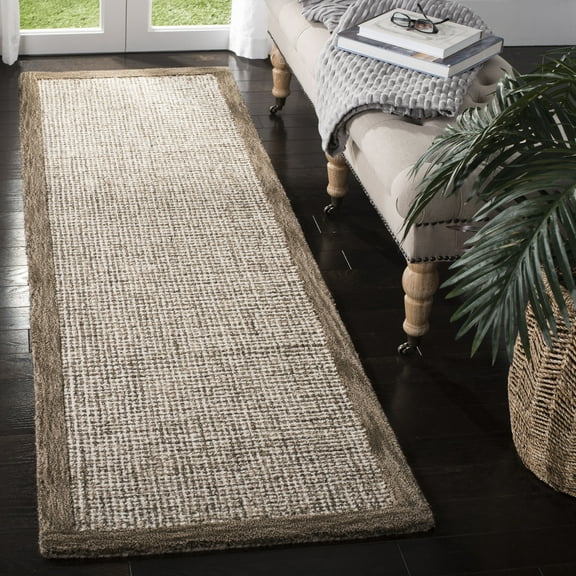 SAFAVIEH Abstract Clive Bordered Wool Runner Rug, Brown/Ivory, 2'3" x 10'