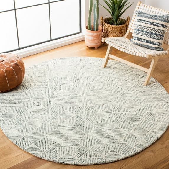 SAFAVIEH Abstract Brock Geometric Area Rug, Green/Ivory, 10' x 10' Round