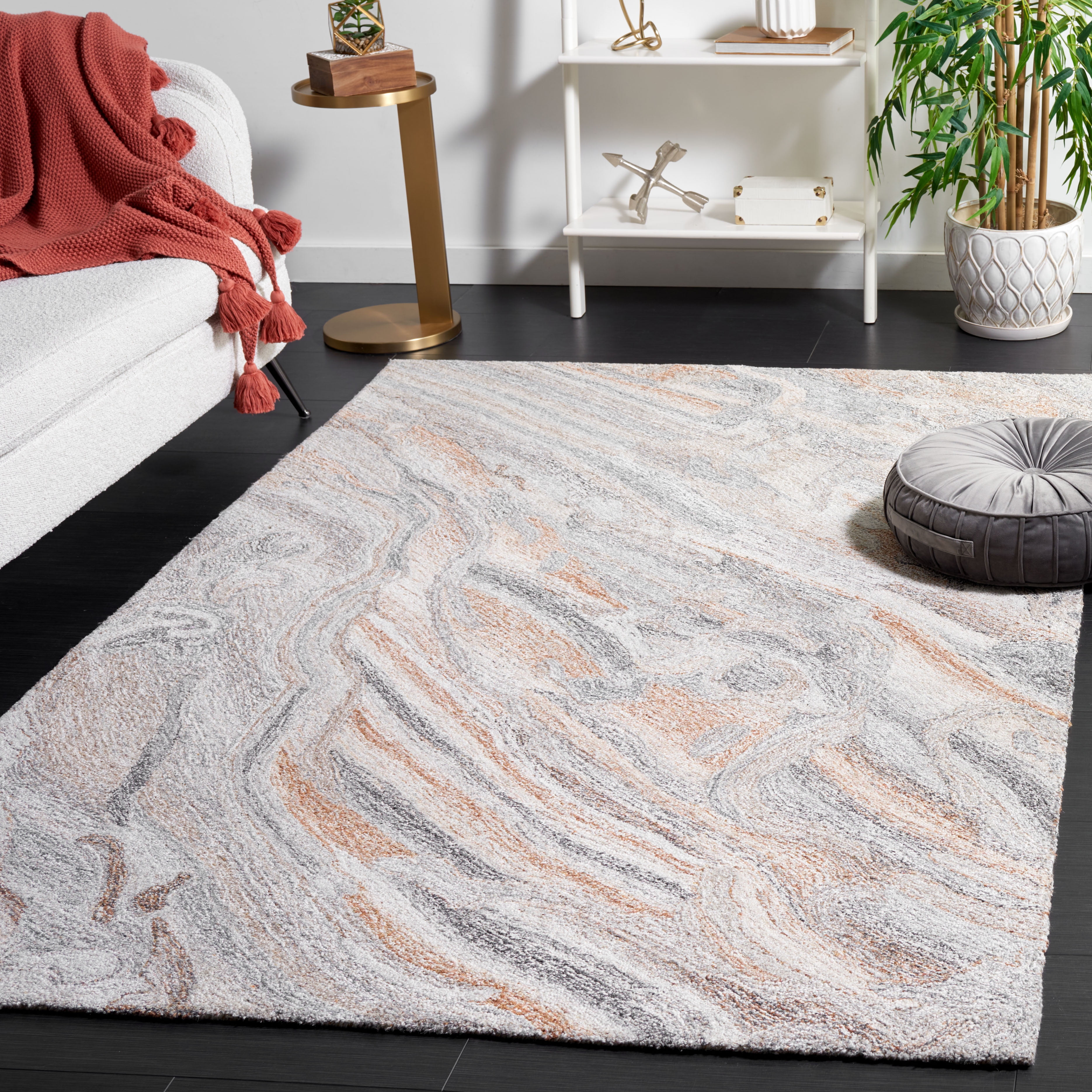 SAFAVIEH Abstract Conrad Swirl Area Rug, Gray/Brown, 6' x 6' Square