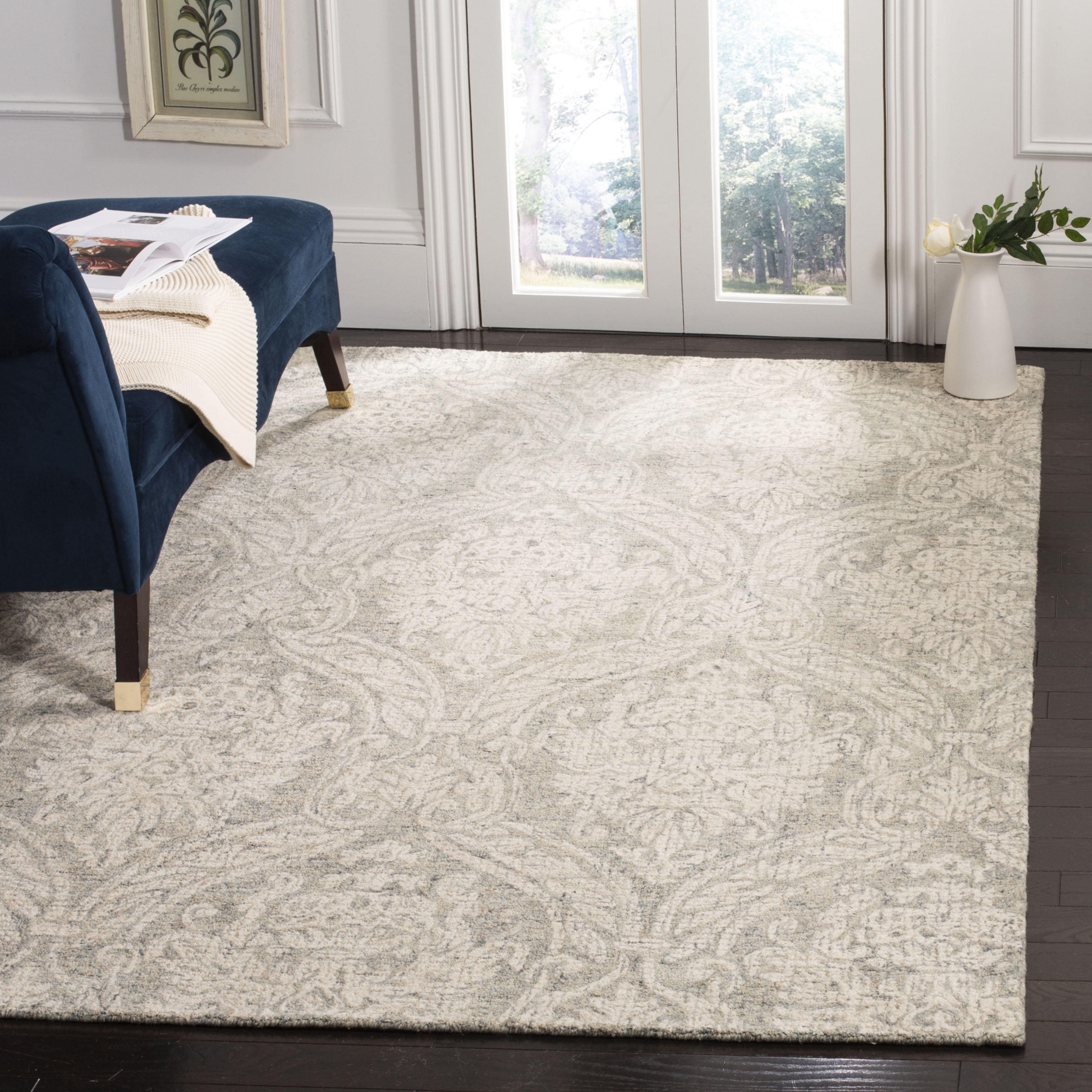 Handmade Gray Abstract Wool 6' x 6' Square Tufted Rug