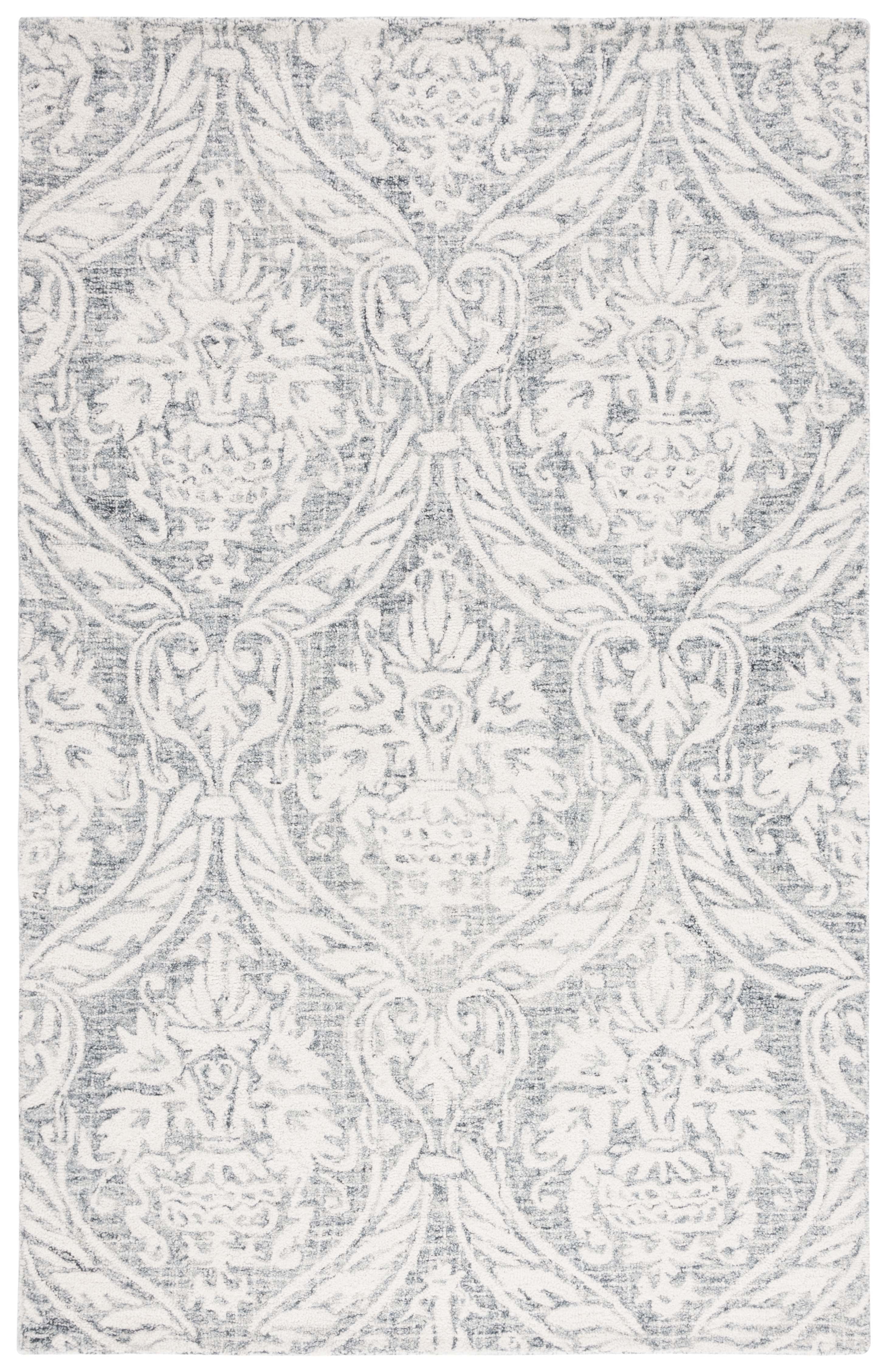 Ivory and Grey Abstract Handmade Wool 6' x 9' Area Rug