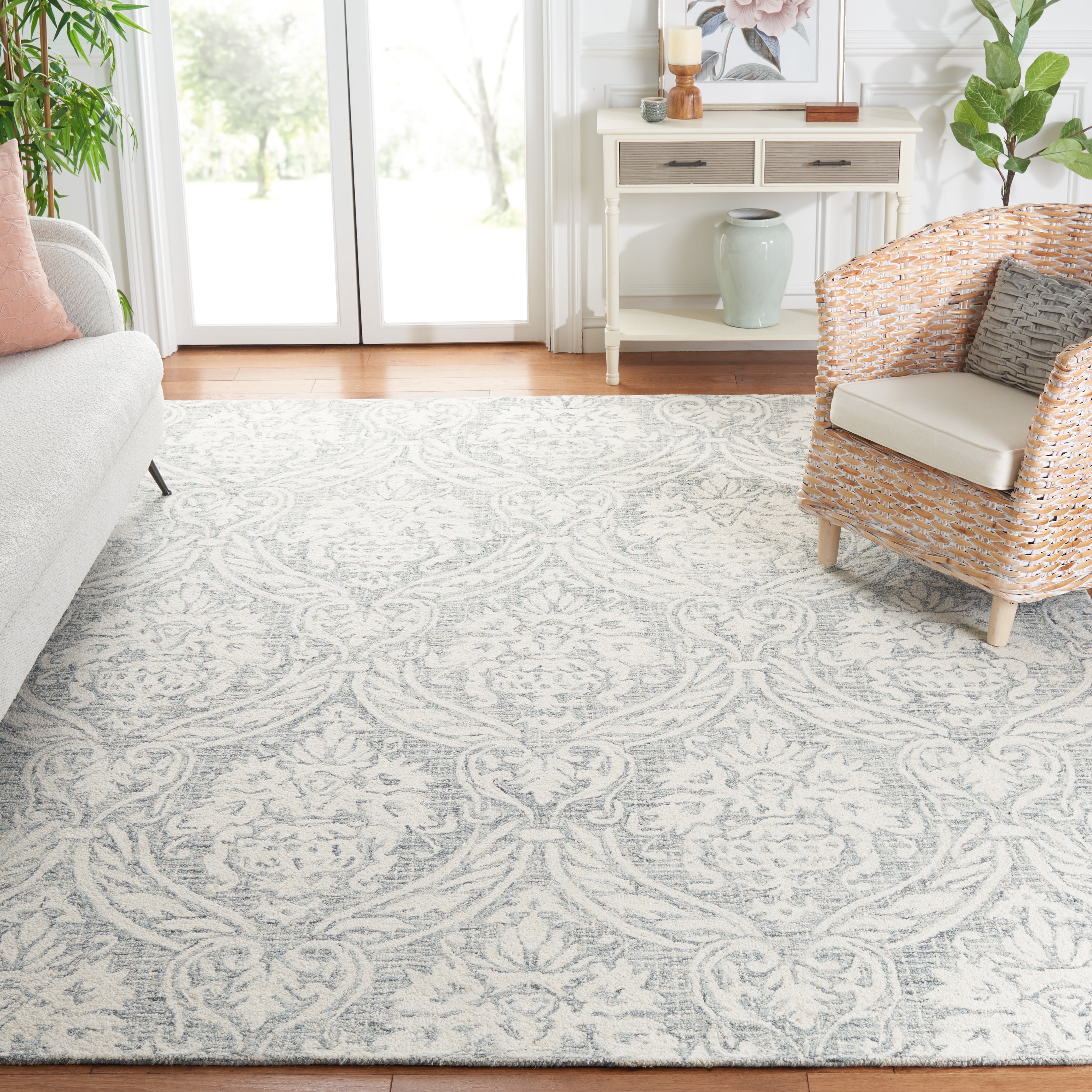 SAFAVIEH Abstract Constantine Damask Wool Area Rug, Ivory/Gray, 8' x 10'