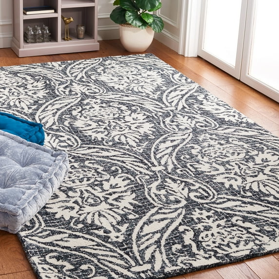SAFAVIEH Abstract Constantine Damask Wool Area Rug, Ivory/Navy, 4' x 6'