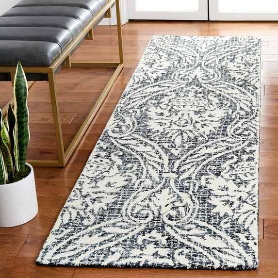 SAFAVIEH Abstract Constantine Damask Wool Runner Rug, Ivory/Navy, 2'3" x 8'