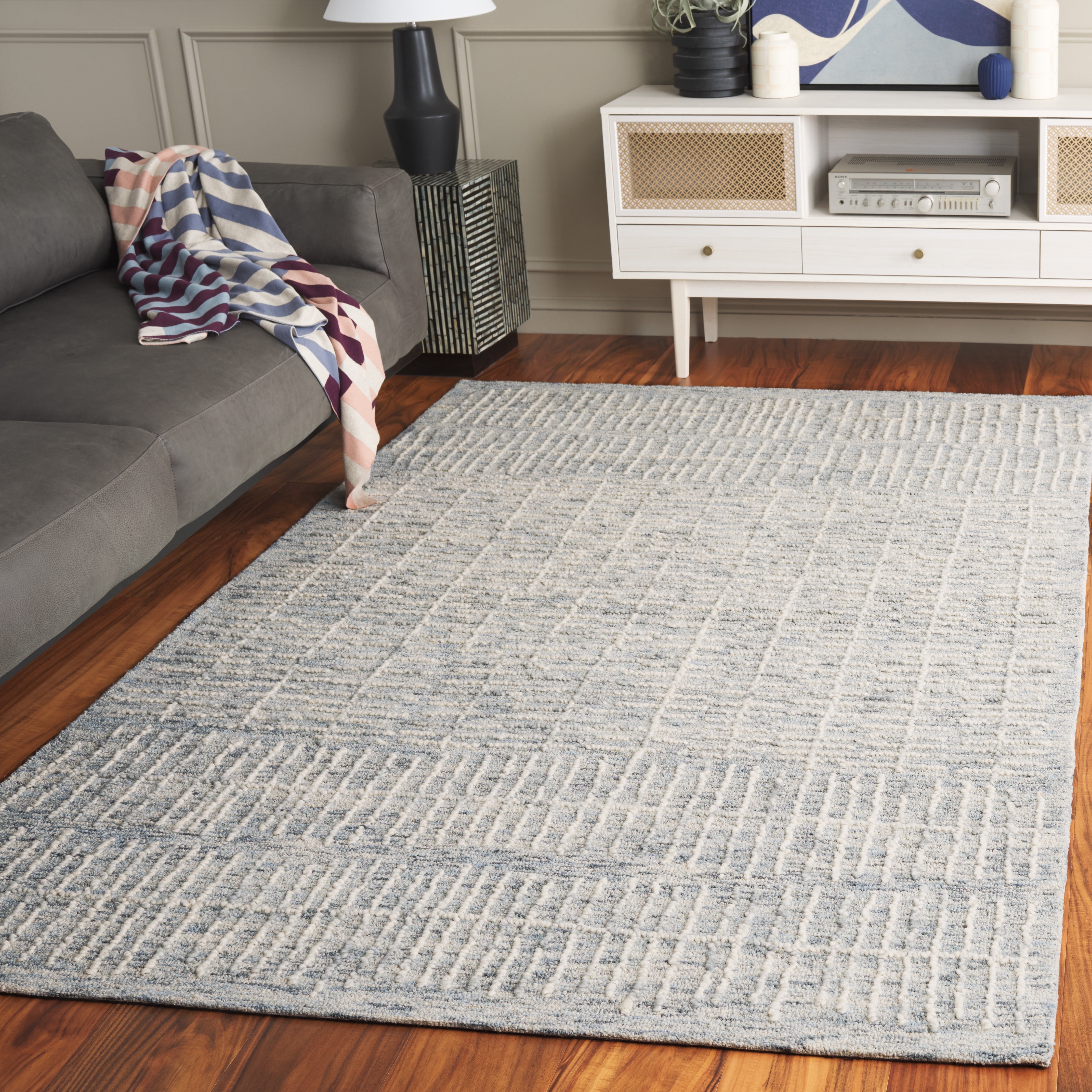SAFAVIEH Abstract Coretta Striped Geometric Area Rug, Light Blue/Ivory, 4' x 6'