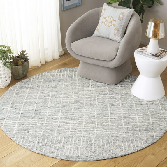 SAFAVIEH Abstract Coretta Striped Geometric Area Rug, Light Blue/Ivory, 6' x 6' Round