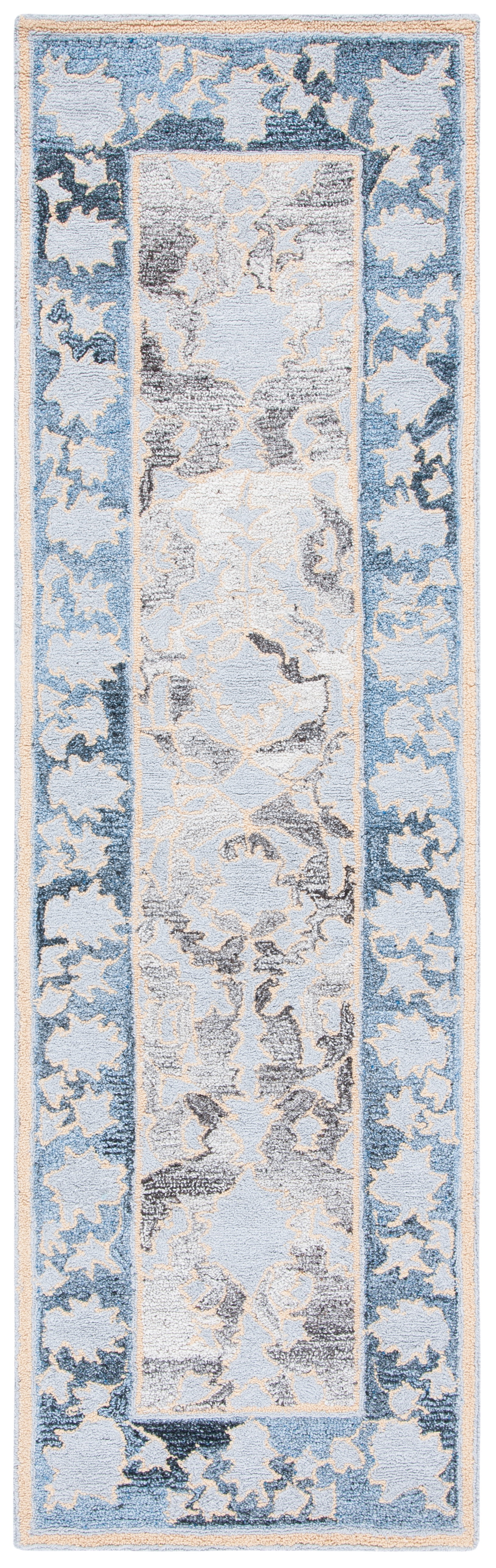Handmade Blue and Beige Wool Abstract Runner Rug, 2'-3" x 8'