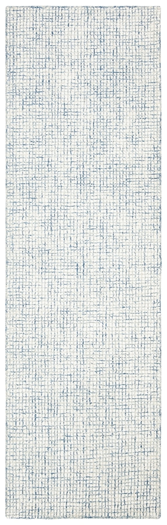 Off-White and Blue Handmade Wool Abstract Rug